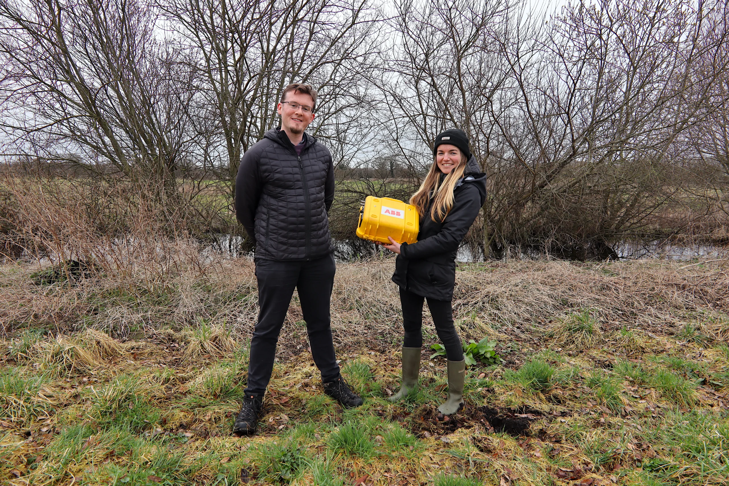 Lewis John and Beth Pudifoot with analyser